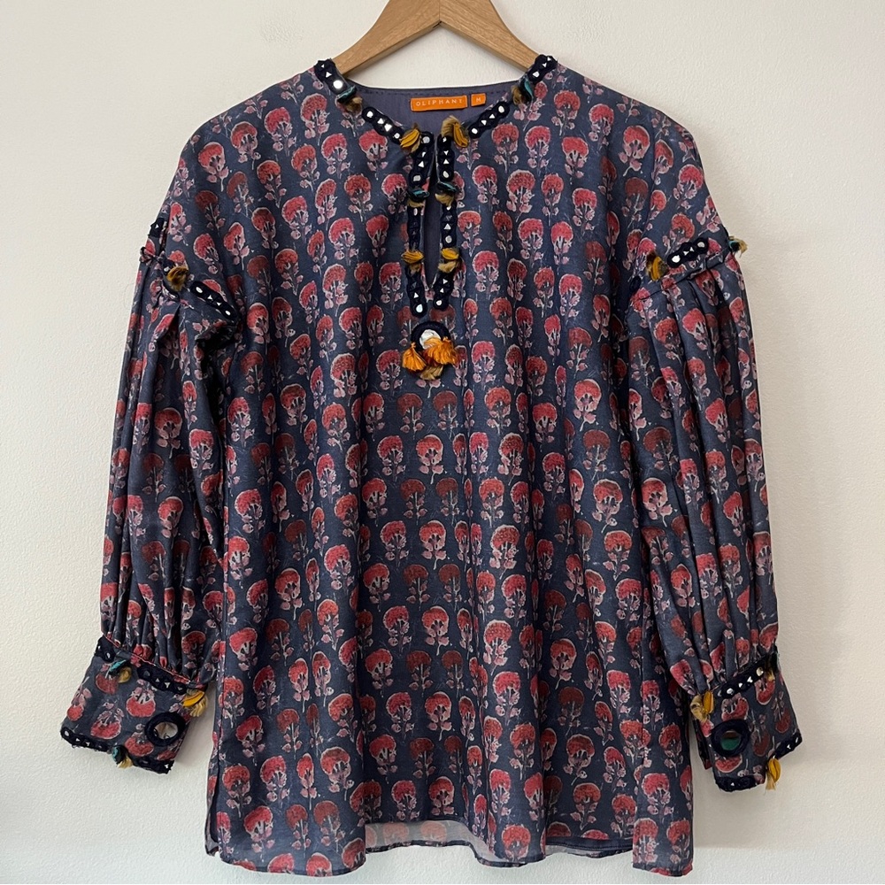 Oliphant Peasant Blouse with Mirror and Tassel Details Size Med